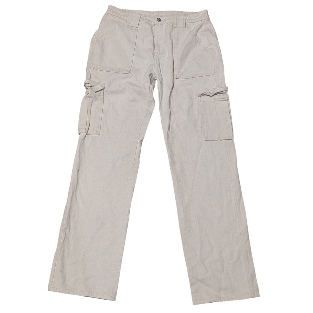 White Fox Cargo Pants Womens M Cream Cotton Straight Leg Utility Streetwear Gorp
